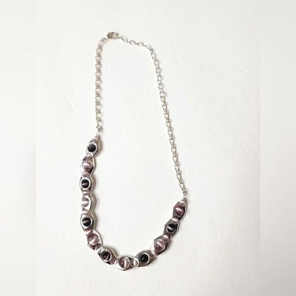 Retro unique Silver amethyst cats eye crystal necklace - Picture 5 of 6